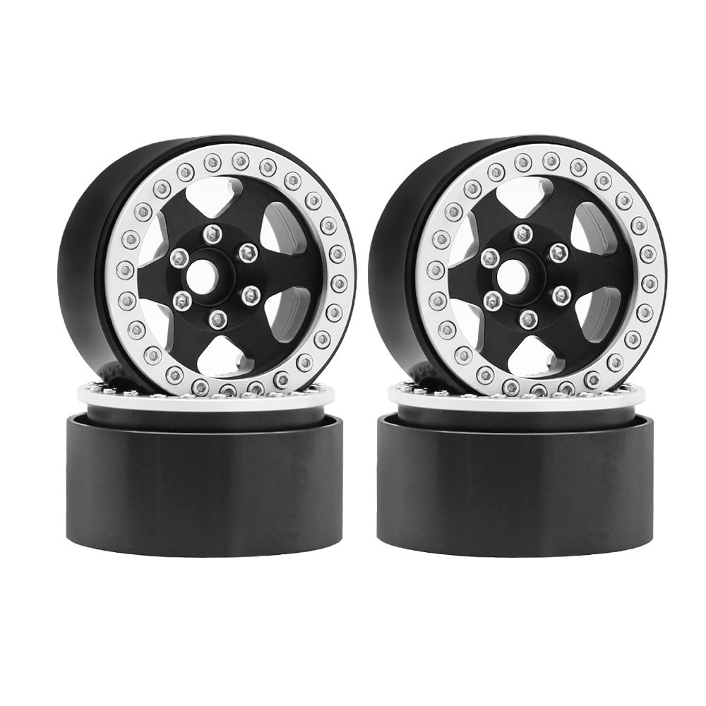 Hobby Details 1.9"Aluminum Wheels-6 Star (4) Black/Silver Ring - Click Image to Close