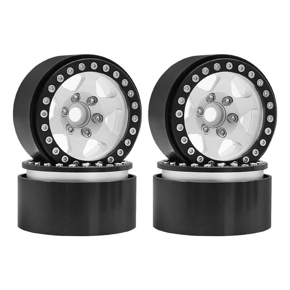 Hobby Details 1.9"Aluminum Wheels-6 Star (4) Silver/Black Ring