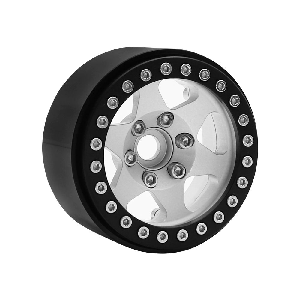 Hobby Details 1.9"Aluminum Wheels-6 Star (4) Silver/Black Ring - Click Image to Close