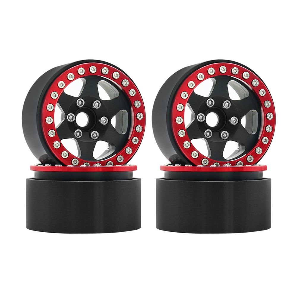 Hobby Details 1.9"Aluminum Wheels-6 Star (4) Black / Red Ring - Click Image to Close