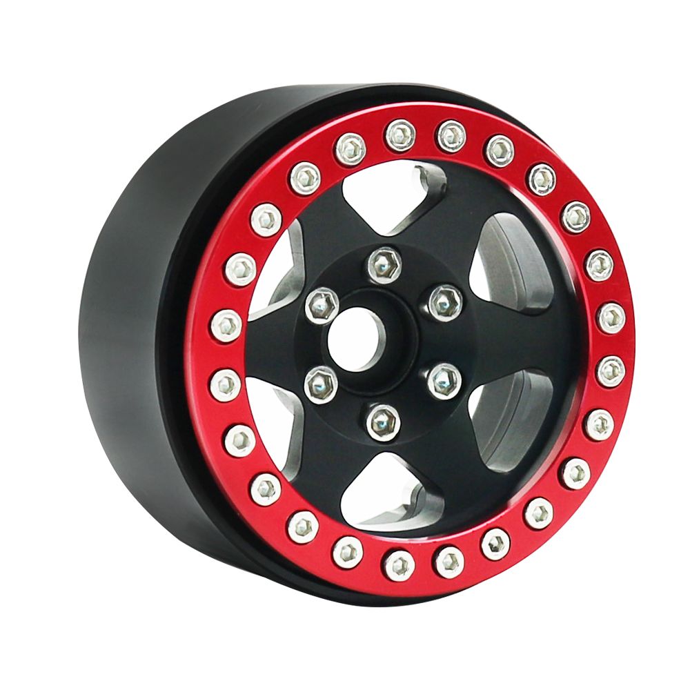 Hobby Details 1.9"Aluminum Wheels-6 Star (4) Black / Red Ring