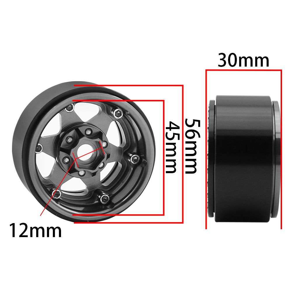 Hobby Details 1.9"Aluminum Wheels-6 Star (4) Black / Red Ring