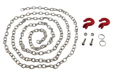 Hobby Details 1/10 RC Crawler Accessories Tow Chain with Red Hooks, Silver Chain: 890mm