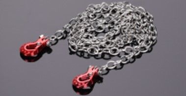 Hobby Details 1/10 RC Crawler Accessories Tow Chain with Premium Red Hooks, Silver Chain: 890mm