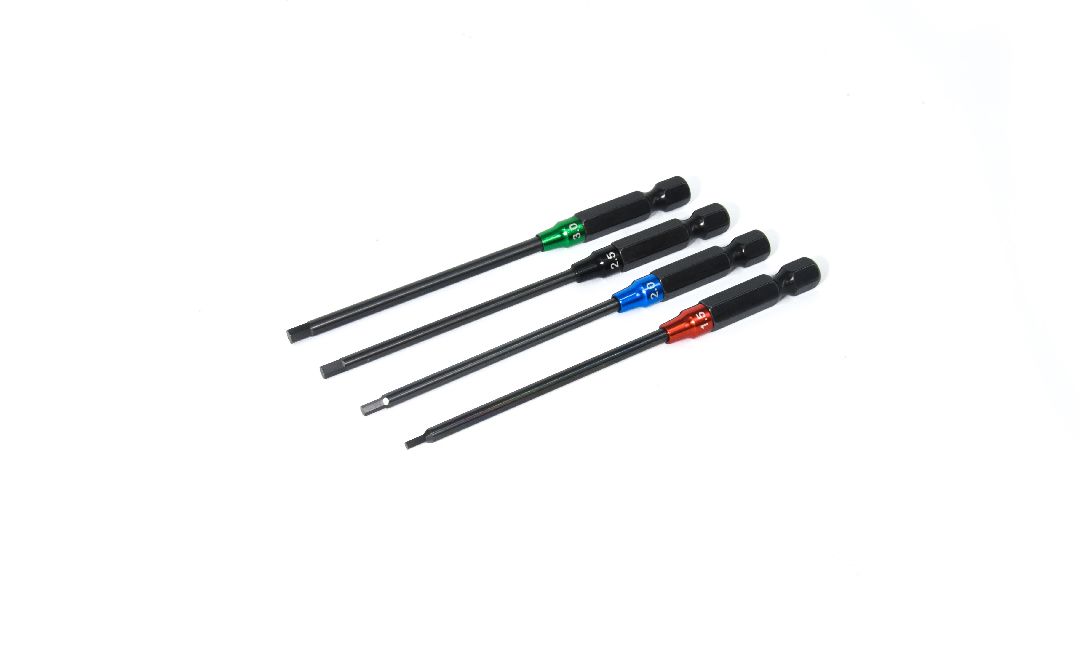 Hobby Details Hex Driver Tip Set - Hurricane 4pcs (1.5/2.0/2.5/3.0mm x 78mm length) - Titanium Coated