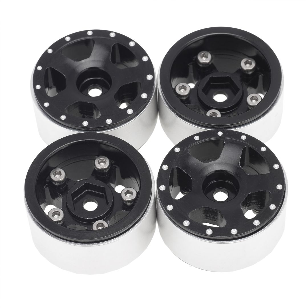 Hobby Details 1.0" CNC Aluminum Starfish Beadlock Wheels (4)(Bla