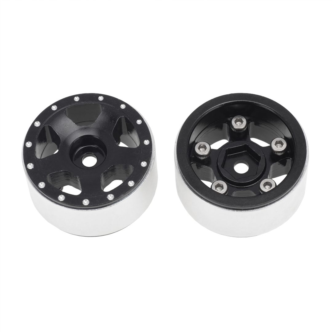 Hobby Details 1.0" CNC Aluminum Starfish Beadlock Wheels (4)(Bla - Click Image to Close