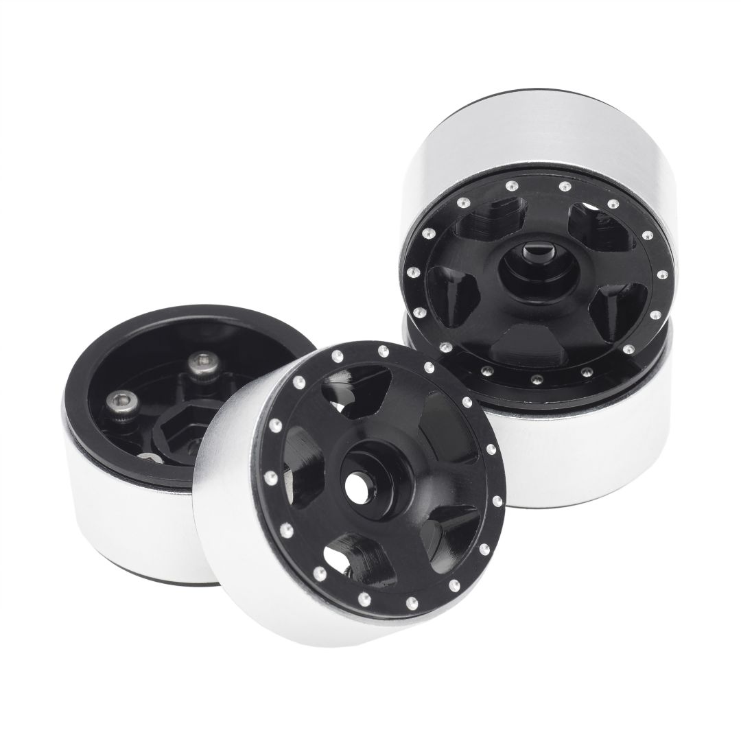 Hobby Details 1.0" CNC Aluminum Starfish Beadlock Wheels (4)(Bla