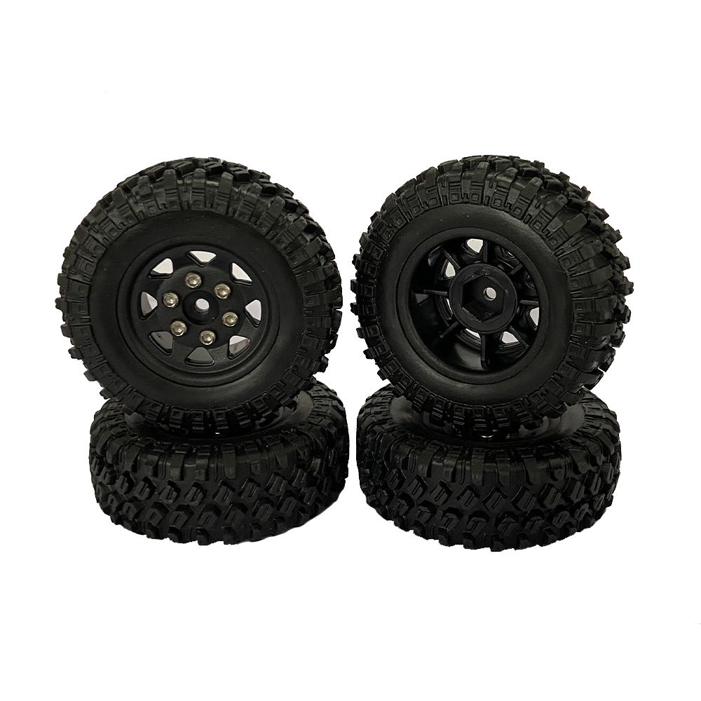 Hobby Details 1.0'' Pre-mounted Wheel & Tire Set (4) Black Plastic Wheel