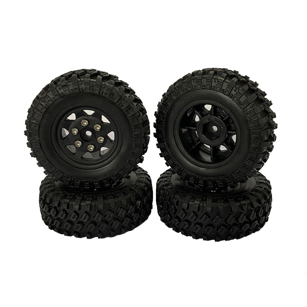 Hobby Details 1.0'' Pre-mounted Wheel & Tire Set (4) Black Plast