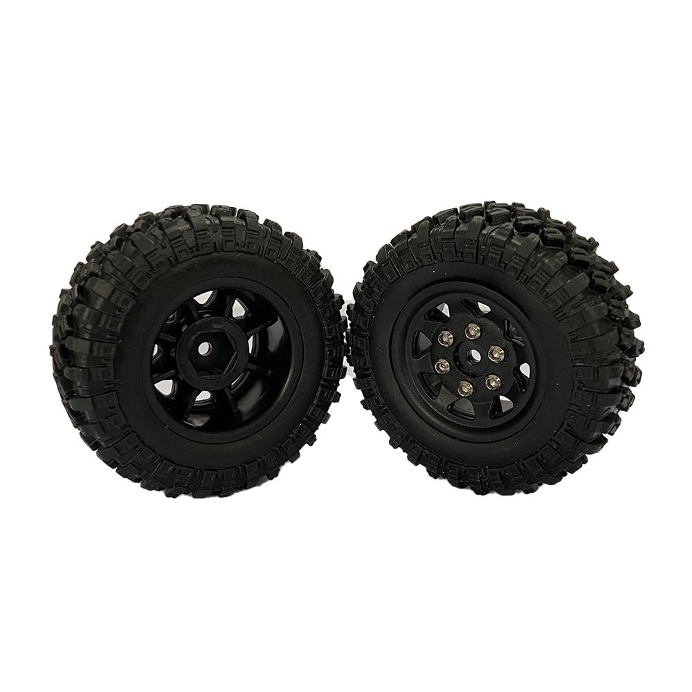 Hobby Details 1.0'' Pre-mounted Wheel & Tire Set (4) Black Plast - Click Image to Close