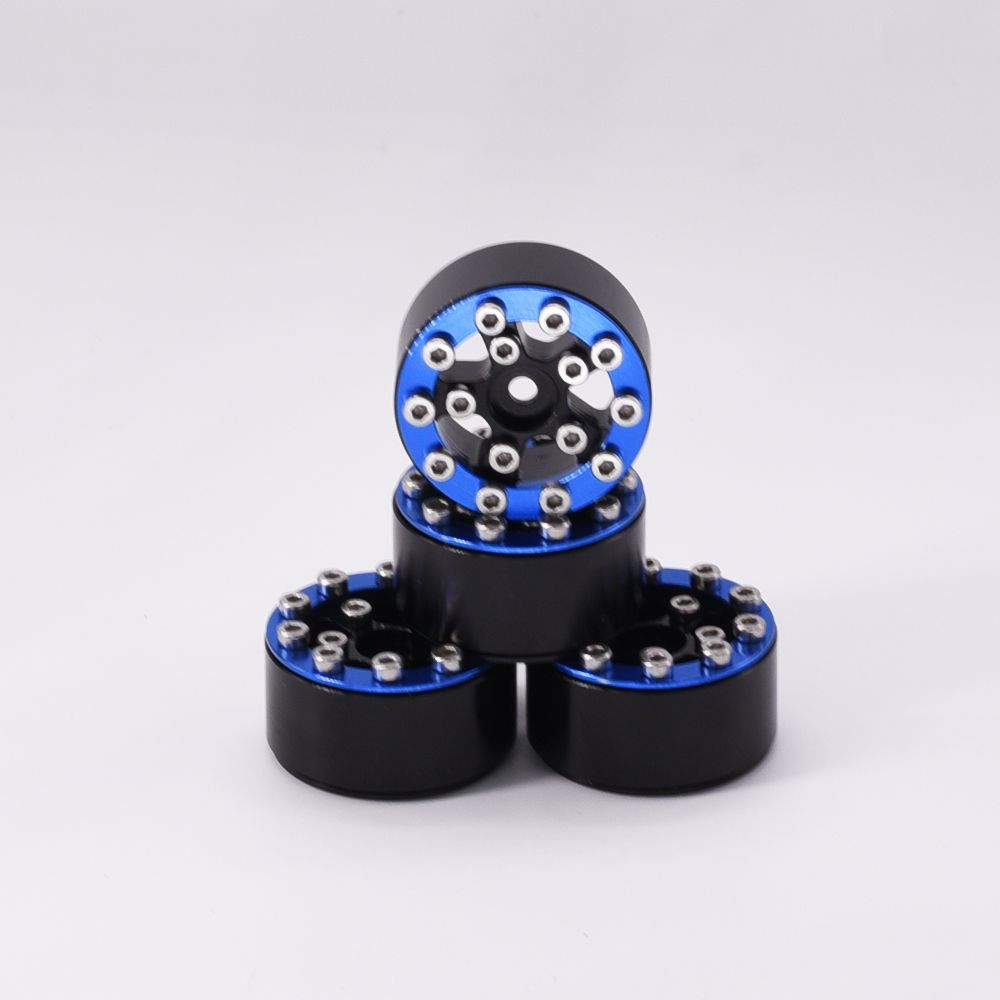 Hobby Details 1.0" CNC Aluminum Beadlock Wheels (4)(Blue) - Click Image to Close