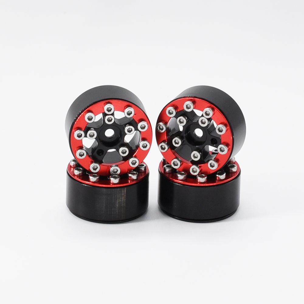 Hobby Details 1.0" CNC Aluminum Beadlock Wheels (4)(Red) - Click Image to Close