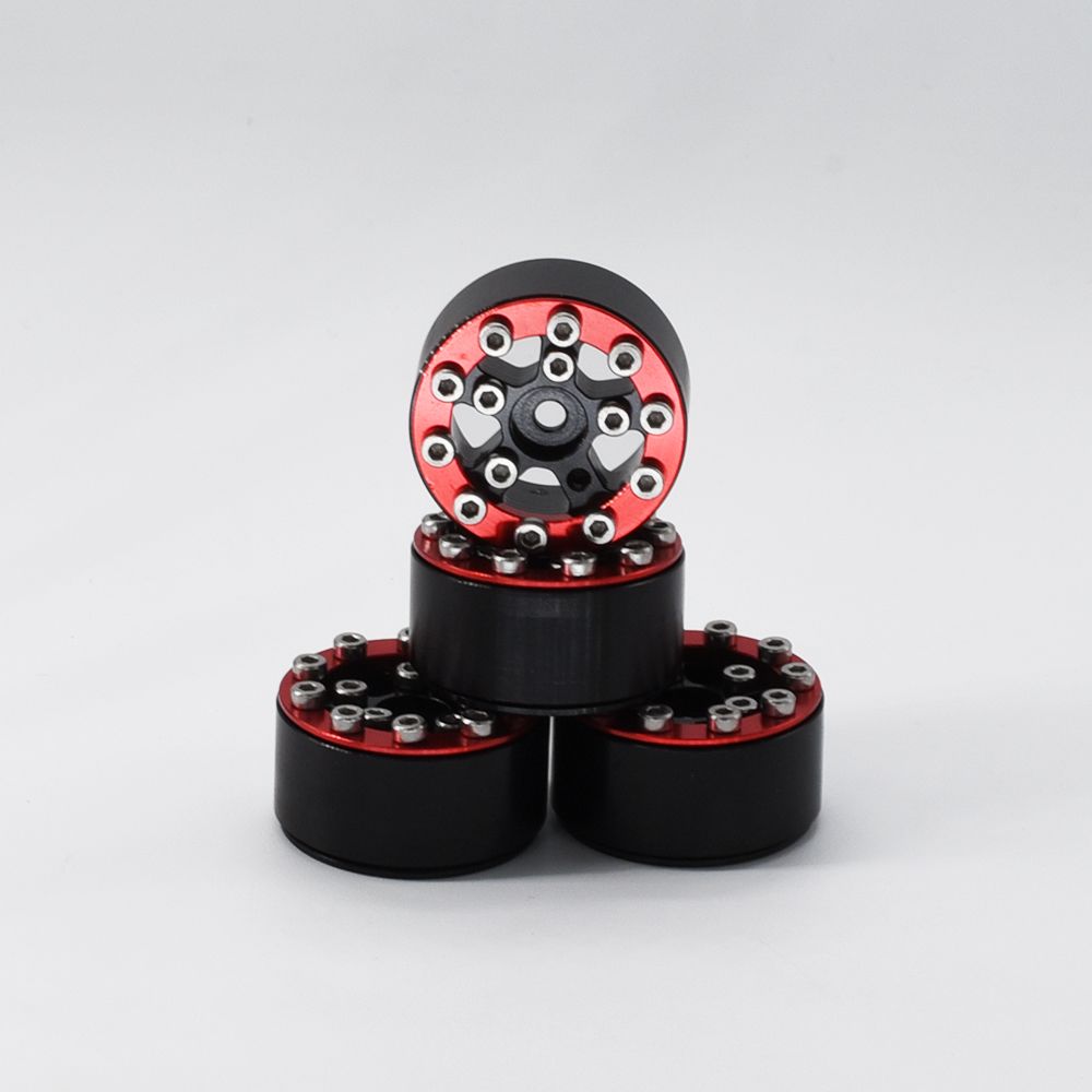 Hobby Details 1.0" CNC Aluminum Beadlock Wheels (4)(Red) - Click Image to Close