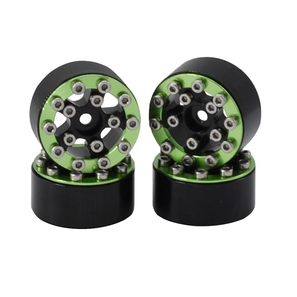 Hobby Details 1.0" CNC Aluminum Beadlock Wheels (4)(Green) - Click Image to Close