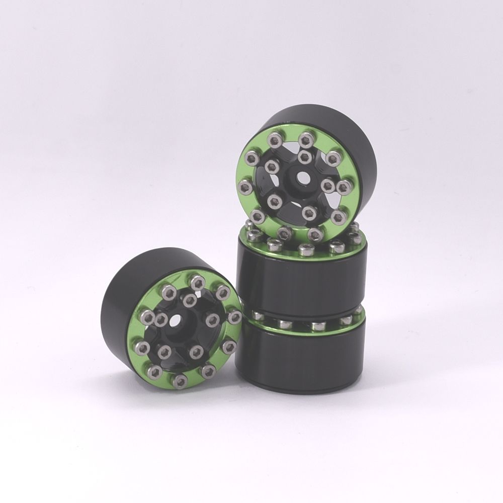 Hobby Details 1.0" CNC Aluminum Beadlock Wheels (4)(Green) - Click Image to Close