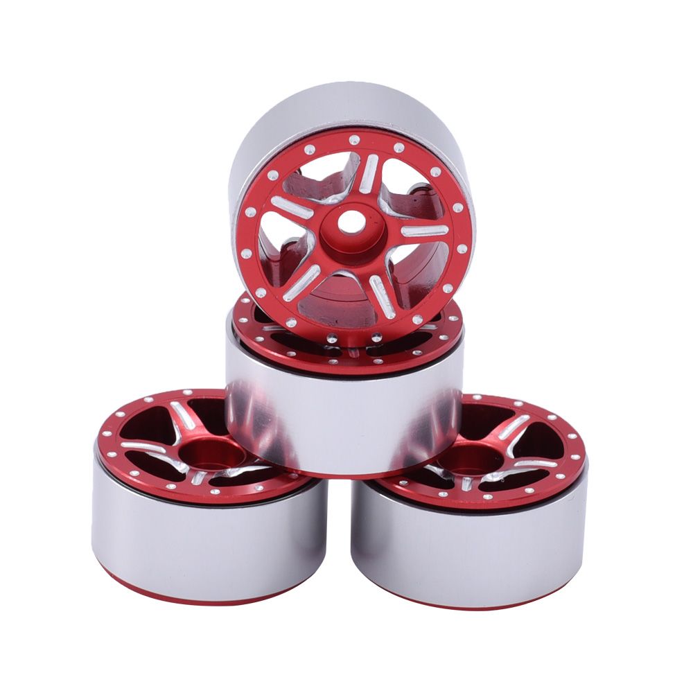 Hobby Details 1.0" Aluminum Starfish Beadlock Wheels (Red) - Click Image to Close