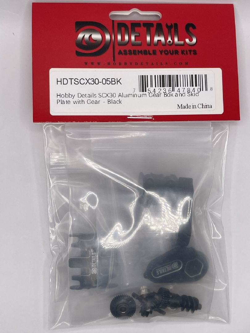 Hobby Details SCX30 Aluminum GearBox & SkidPlate w/Gear - Black