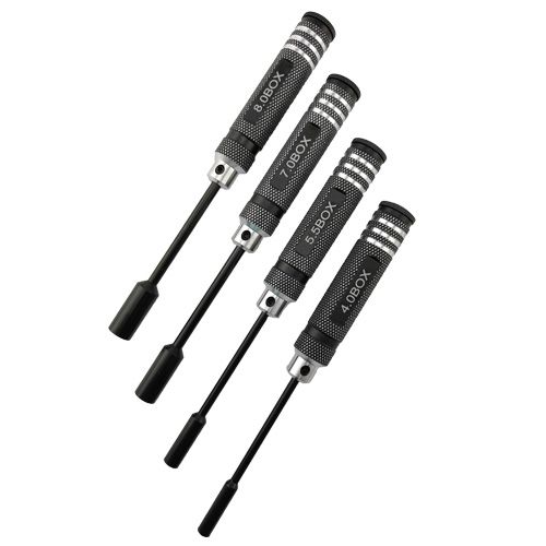 Hobby Details Nut Drivers Set - Black 4pcs - 4.0mm, 5.5mm, 7.0mm, 8.0mm - 180mm Long