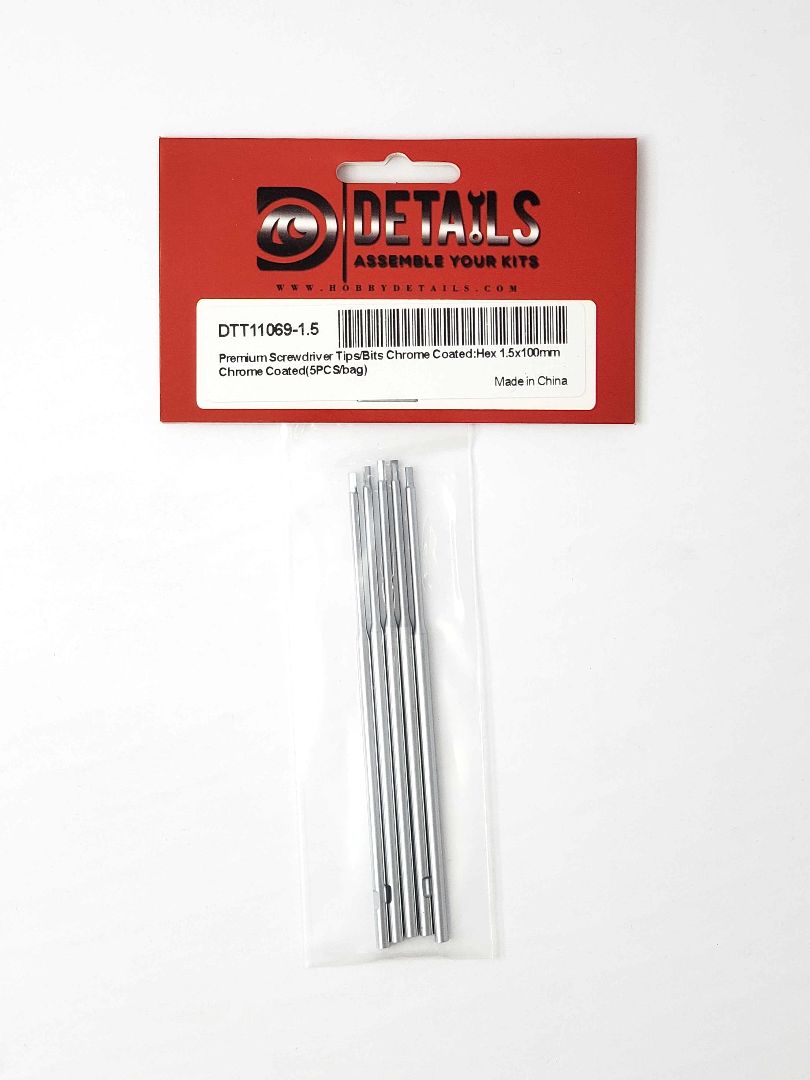 Hobby Details Premium Hex Tips - Chrome Coated - 1.5mm (5)