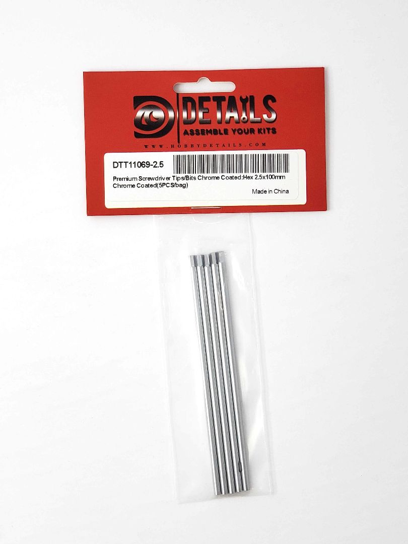 Hobby Details Premium Hex Tips - Chrome Coated - 2.5mm (5)