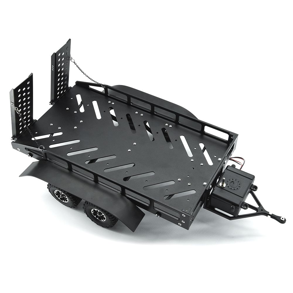Hobby Details 1/16 to 1/18 Trailer with LED Lights (Trailer Bed 30 x 16 x 8.5 cm)(Ramps 12 x 4 cm) - Black