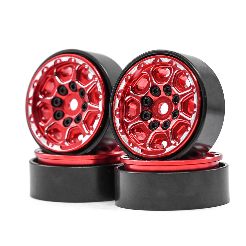 Hobby Details 1.0" CNC Beadlock Wheels, TRX-4M (Black/Red) (4) - Click Image to Close