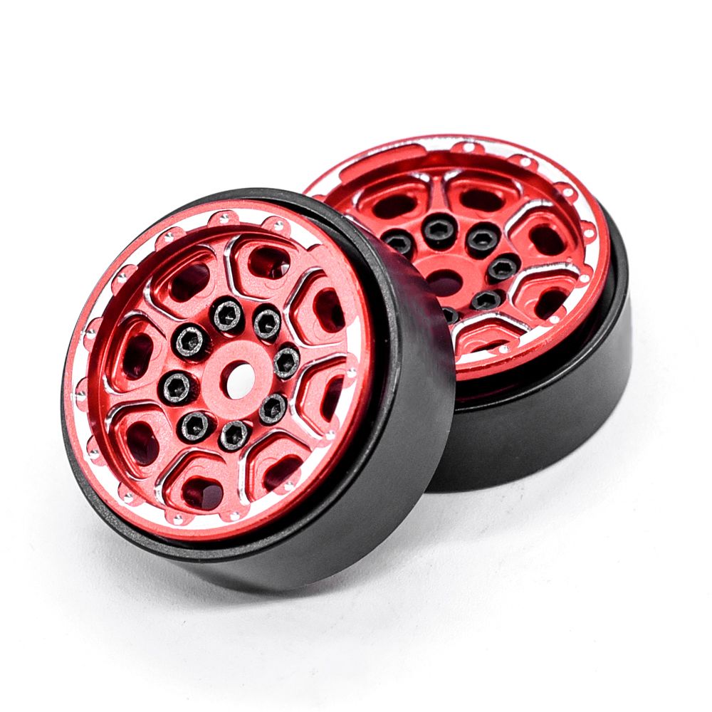 Hobby Details 1.0" CNC Beadlock Wheels, TRX-4M (Black/Red) (4) - Click Image to Close