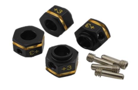 Hobby Details Brass Wheel Hex Adaptor Extensions +3 (12x8mm) 25g - Black (4)(Replaces TRA8269)