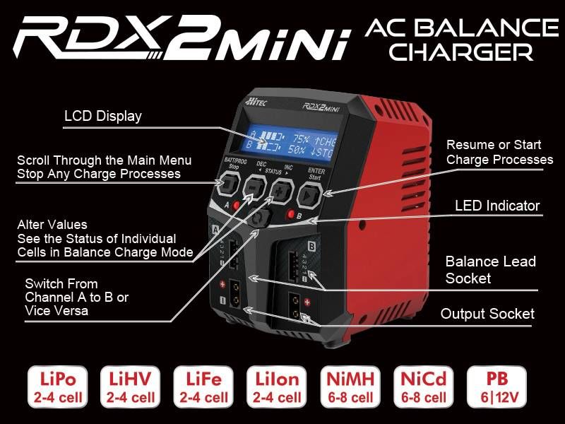 Hitec RDX2 Mini AC Balance Charger - Click Image to Close