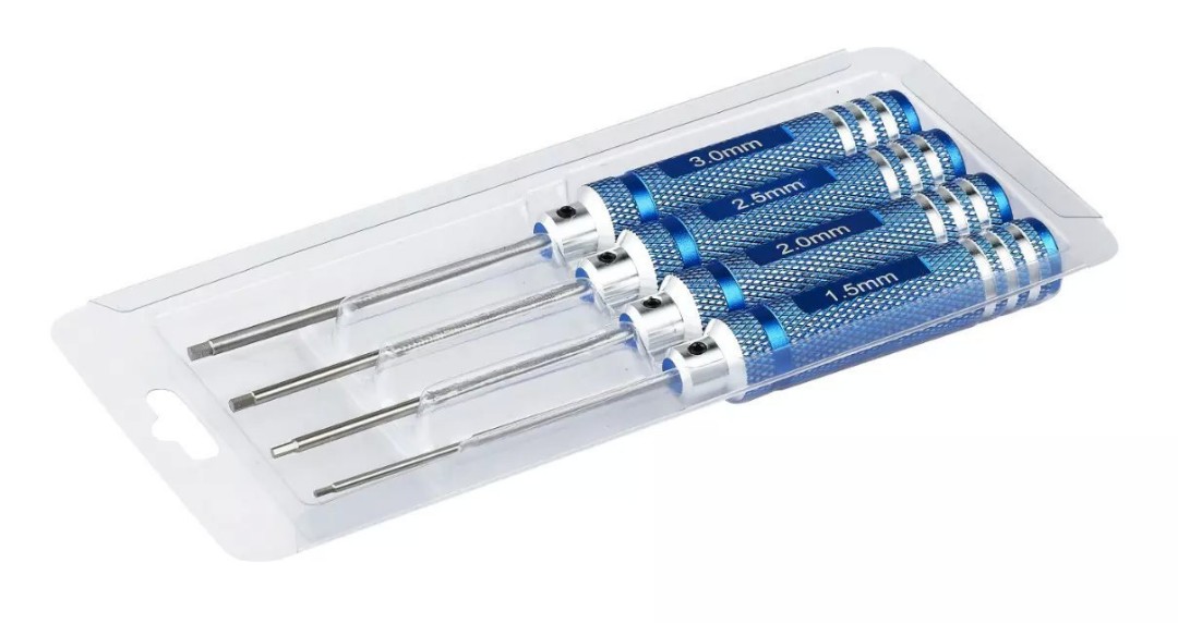 Hex Screwdrivers (4) Size: 1.5mm, 2.0mm, 2.5mm, 3.0mm - Blue