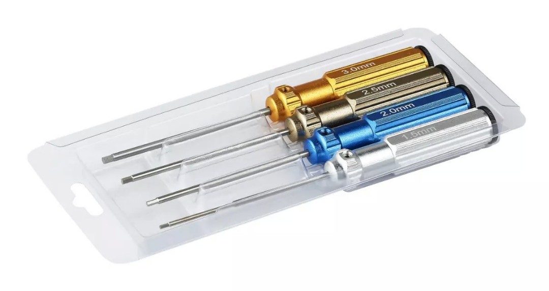 Hex Screwdrivers (4) Size: 1.5mm, 2.0mm, 2.5mm, 3.0mm - Multi color