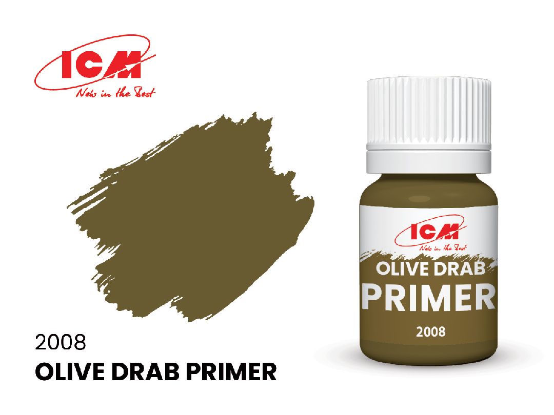 ICM Primers Colours - Primer Olive Drab bottle, 17 ml (8 Pack)