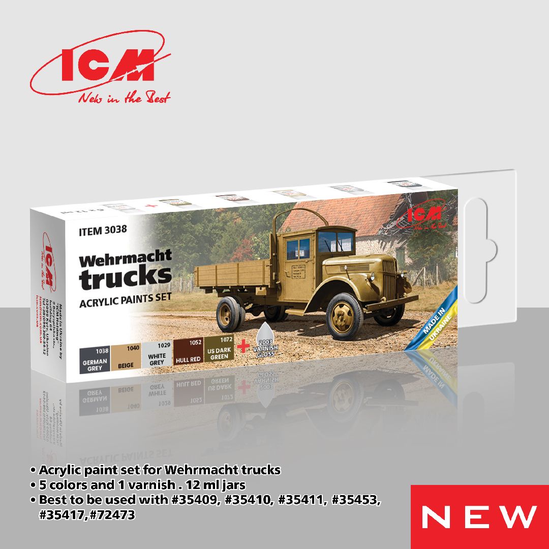 ICM Colour Sets - Wehrmacht trucks, acrylic paint set, 6 bottles ? 12 ml