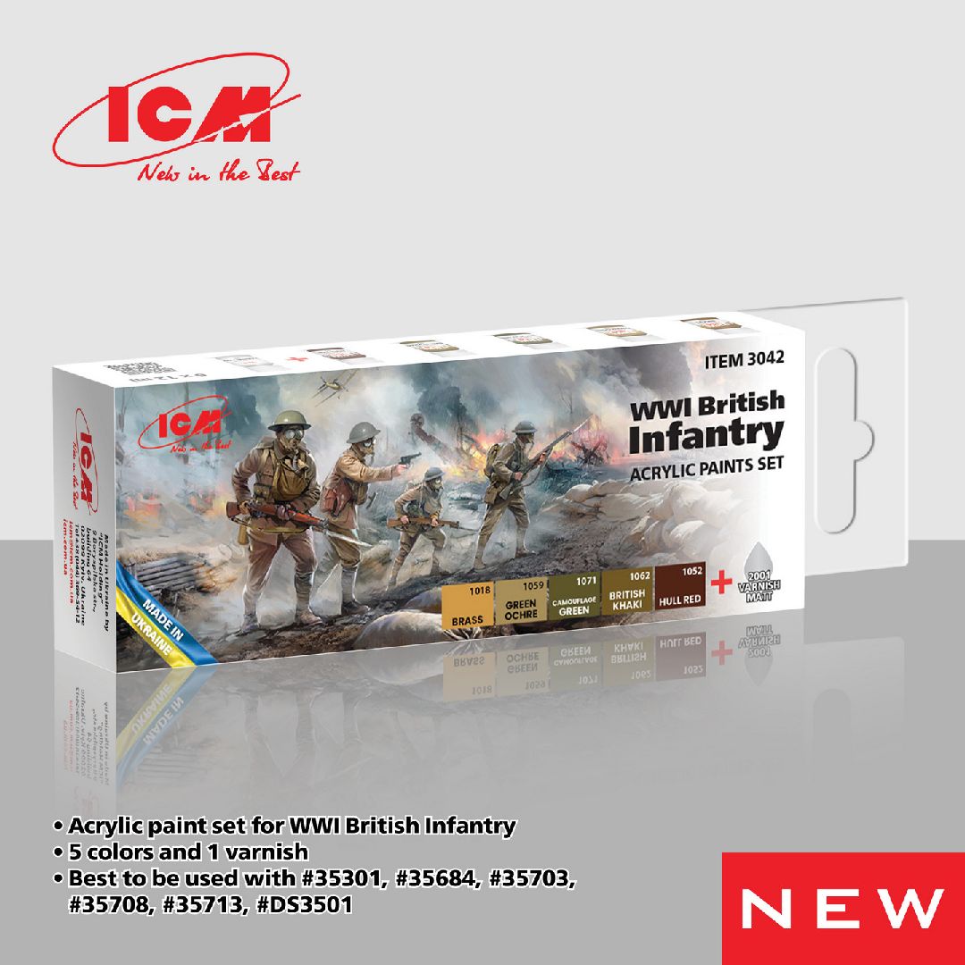 ICM Colour Sets - WWI British infantry, acrylic paint set, 6 bottles ? 12 ml