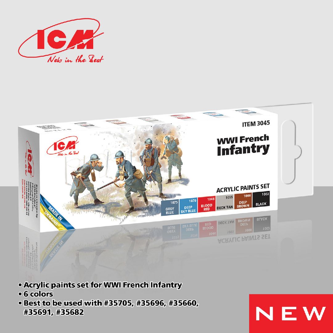 ICM Colour Sets - WWI French infantry , acrylic paint set, 6 bottles ? 12 ml