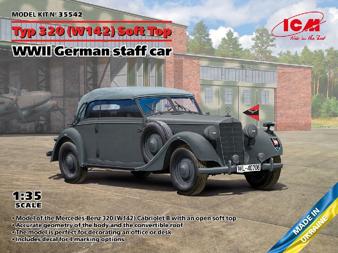 ICM 1/35 Typ 320 (W142) Cabriolet Soft Top WWII German car