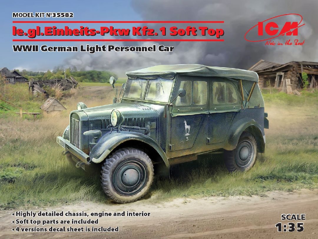 ICM 1/35 le.gl.Einheitz-Pkw Kfz.1 Soft Top WWII German Car