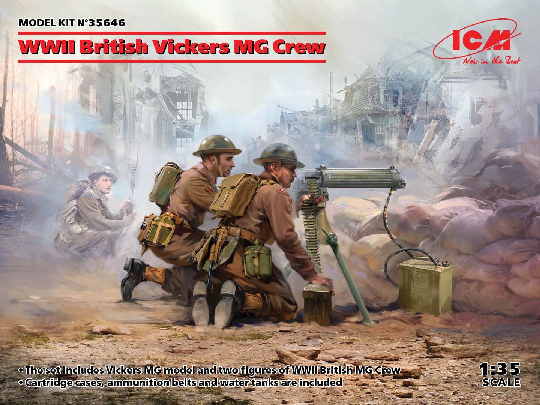 ICM 1/35 WWII British Vickers MG Crew (Vickers MG & 2 figures)
