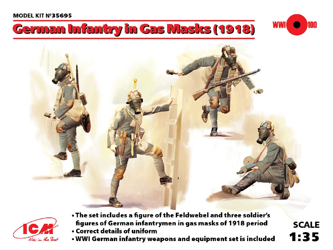 ICM 1/35 German Infantry in Gas Masks (1918) (4 figures)