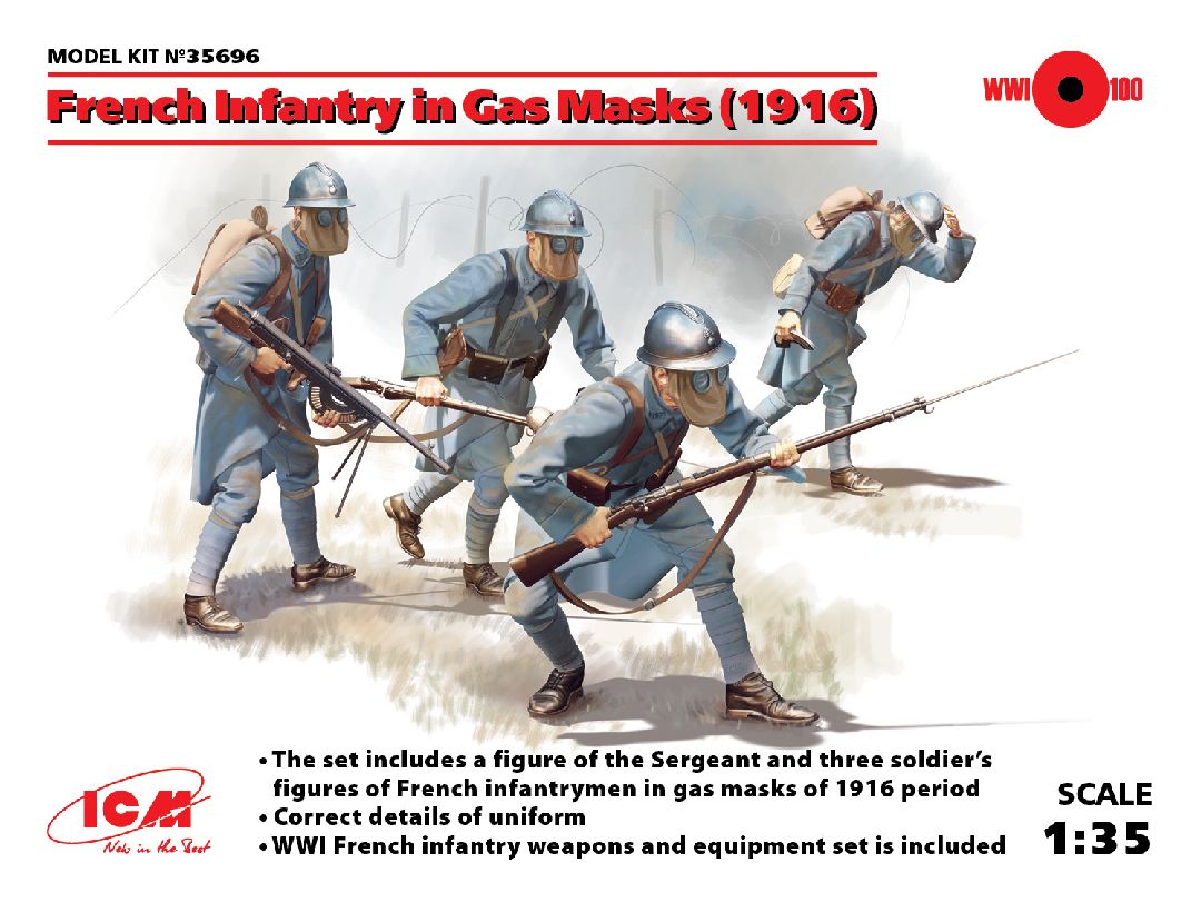 ICM 1/35 French Infantry in Gas Masks (1918) (4 figures)