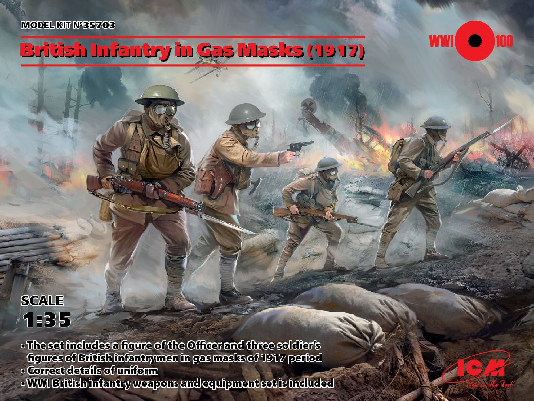 ICM 1/35 British Infantry in Gas Masks (1917) (4 figures)