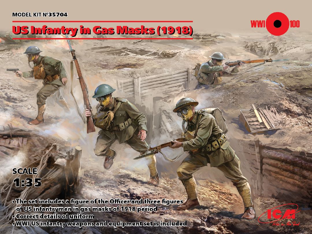 ICM 1/35 US Infantry in Gas Masks (1918) (4 figures)