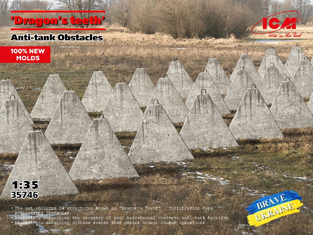 ICM 1/35 'Dragon's teeth', Аnti-tank Obstacles (100% new molds)