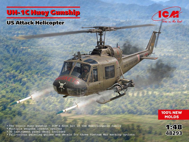 ICM 1/48 UH-1C Huey Gunship, US Attack Helicopter - new moulds
