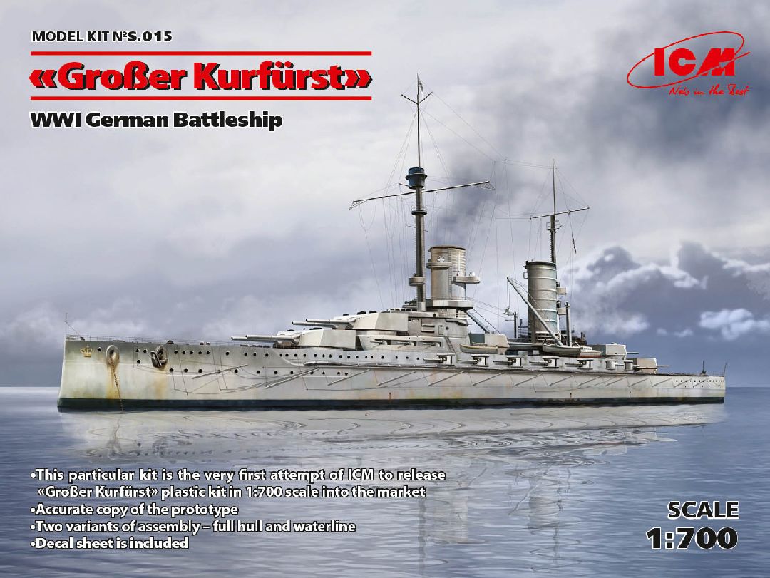 ICM 1/700 'Groβer Kurfürst' WWI Battleship full hull, waterlin