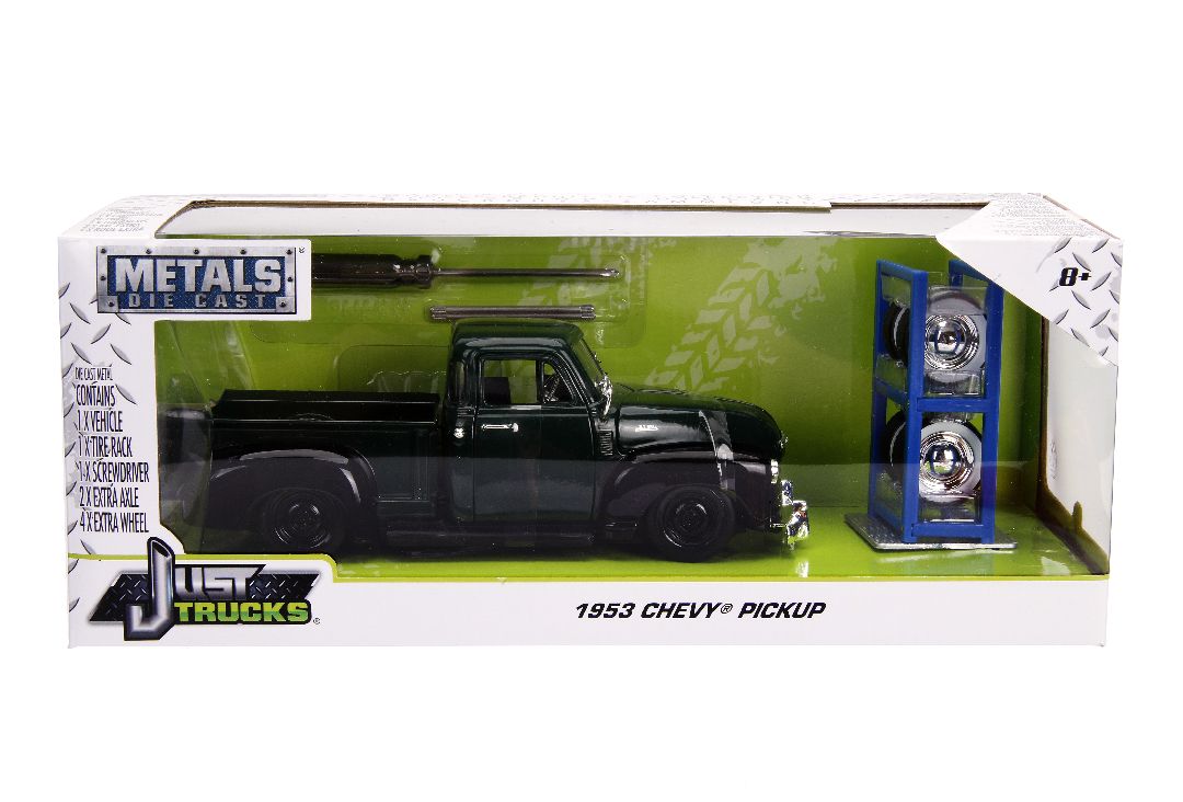 Jada 1/24 "Just Trucks" 1953 Chevy Pickup W/Rack - Dark Green - Click Image to Close