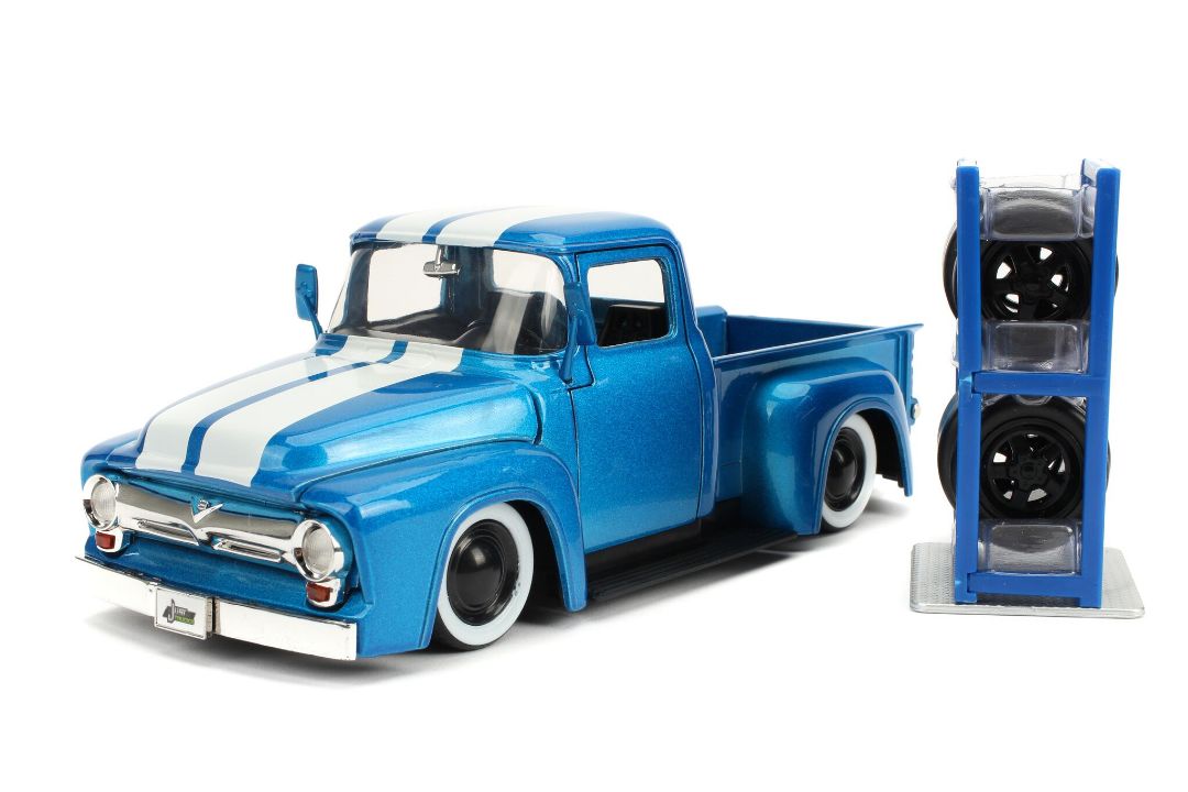 Jada 1/24 "Just Trucks" 1956 Ford F-100 With Extra Wheels - Blue - Click Image to Close