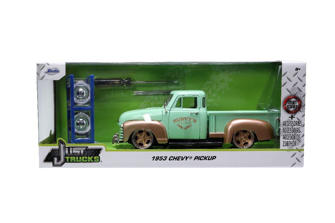 Jada 1/24 "Just Trucks" 1953 Chevy Pickup w/Rack - Light Green - Click Image to Close