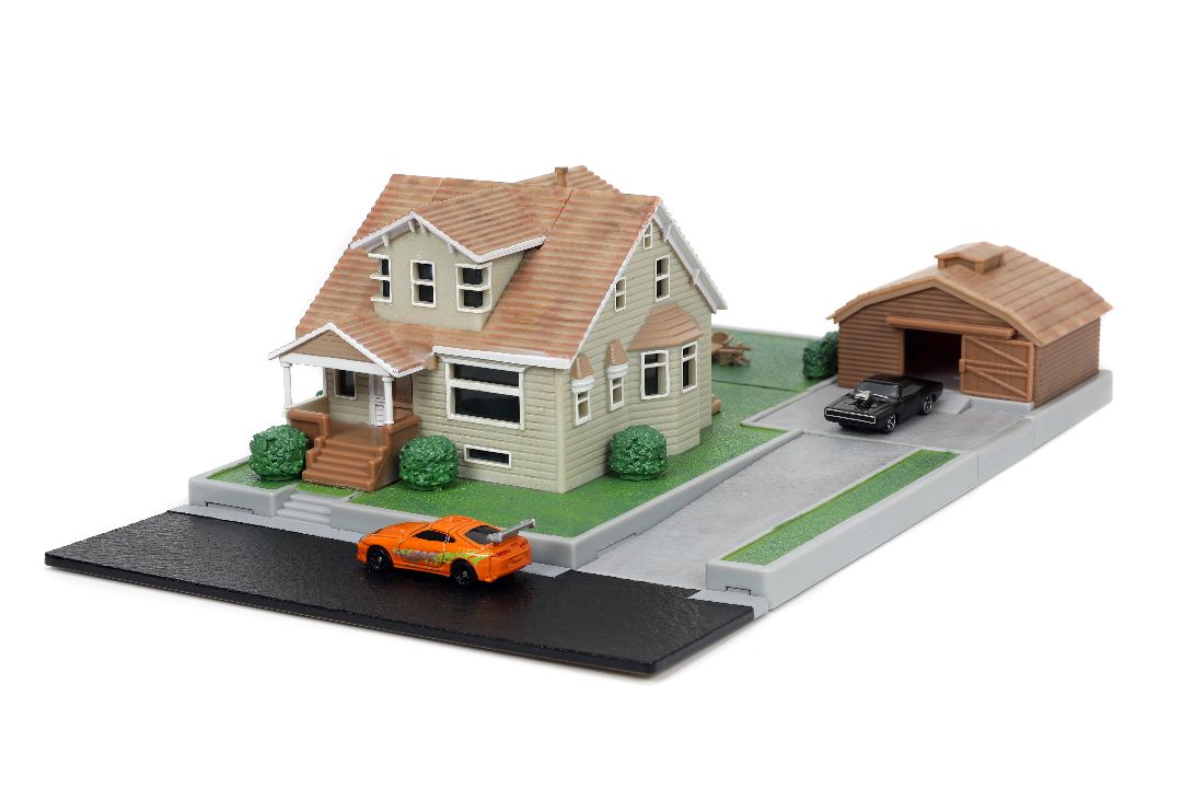 Jada Nano "Hollywood Rides" Diorama Dom's House Charger & Supra - Click Image to Close